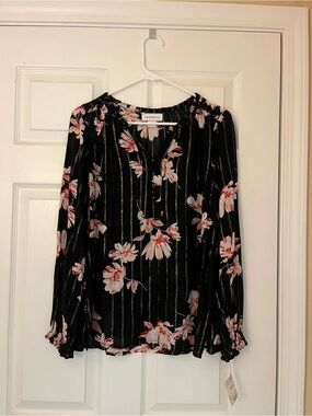 Liz Claiborne Black Blouse with Pink Floral Print